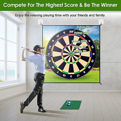 Golf Chipping Dart Game Set Mat with 20 Sticky Balls, Stakes & Hooks for Indoor/Outdoor Play