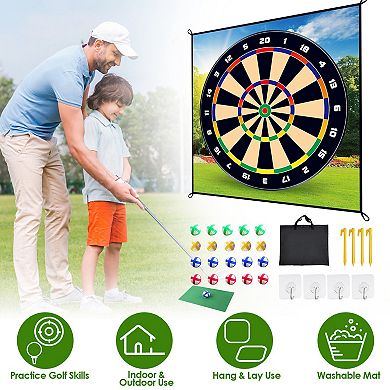 Golf Chipping Dart Game Set Mat with 20 Sticky Balls, Stakes & Hooks for Indoor/Outdoor Play