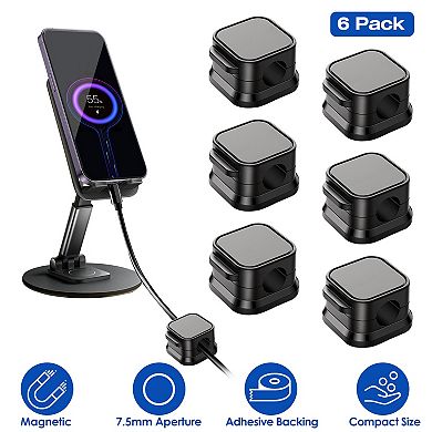 6 Pack Magnetic Cable Clips Cord Organizer Adhesive Wire Holders for Desk, Car & Nightstand