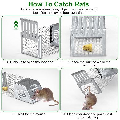 2Pcs Humane Mouse Trap Cages, Reusable Live Catch & Release Rat Traps with One-Way Door