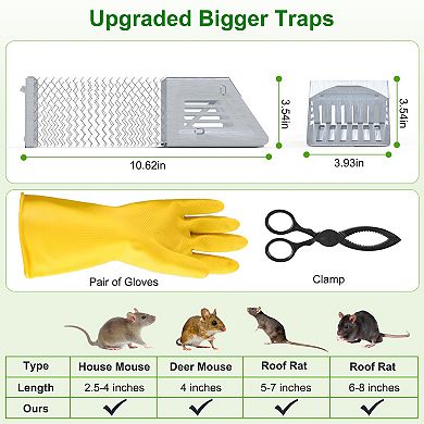 2Pcs Humane Mouse Trap Cages, Reusable Live Catch & Release Rat Traps with One-Way Door