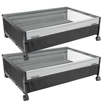 2-Pack Under Bed Storage Containers with Wheels, Clear Window, Dustproof Drawer Organizer