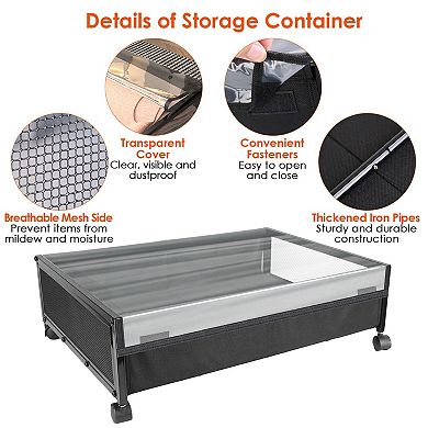 2-Pack Under Bed Storage Containers with Wheels, Clear Window, Dustproof Drawer Organizer