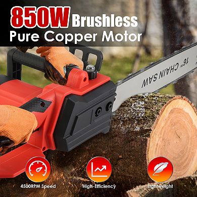 16" Cordless Electric Chainsaw, Brushless with 2x21V 3.0Ah Batteries & Charger