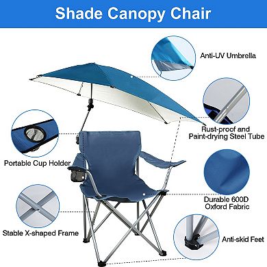 Foldable Beach Chair with Adjustable Canopy, Cup Holder, Umbrella & Carry Bag for Camping & Travel