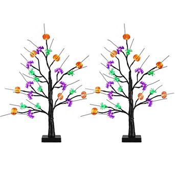 2-Pack Lighted Halloween Tabletop Trees with Timer