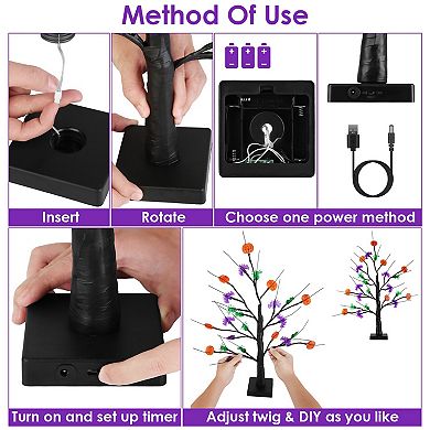 2-Pack Lighted Halloween Tabletop Trees with Timer