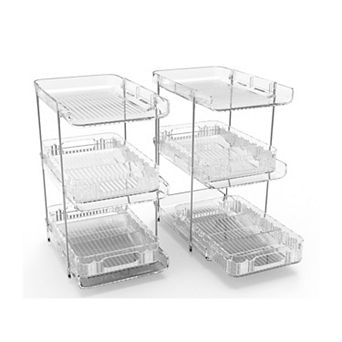 2 Pack 3 tier Clear Bathroom Organizer Bins with Drawers Dividers Slide-Out Storage