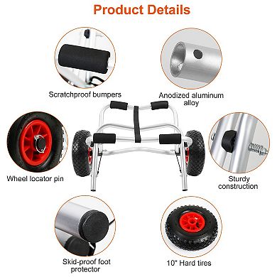 Foldable Kayak & Canoe Carrier Cart Trolley Trailer, 176lbs Capacity, Paddleboard Transport