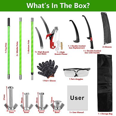 2-in-1 Manual Pole Saw 8.215ft Extendable Tree Pruner with Saw Blades, Scissors & Gloves