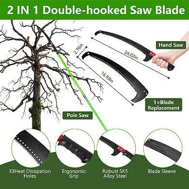2-in-1 Manual Pole Saw 8.215ft Extendable Tree Pruner with Saw Blades, Scissors & Gloves