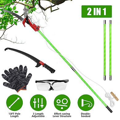 2-in-1 Manual Pole Saw 8.215ft Extendable Tree Pruner with Saw Blades, Scissors & Gloves