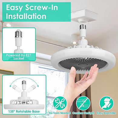 Ceiling Fan with Light & Remote, 9.4" E27 Socket Fan Lamp, Dimmable LED, 3 Speeds & Timer Function