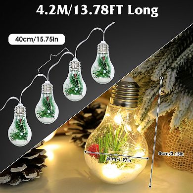 13.78FT Christmas Snow Globe String Lights 10 LED Battery Powered Indoor Decor with Berries