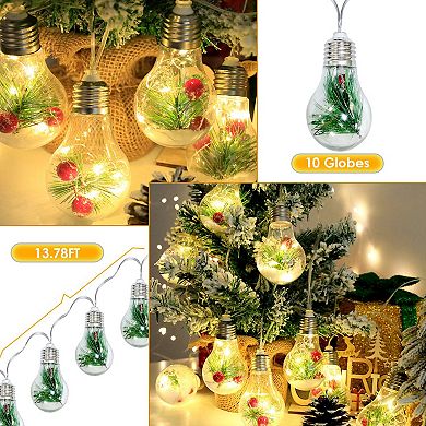 13.78FT Christmas Snow Globe String Lights 10 LED Battery Powered Indoor Decor with Berries