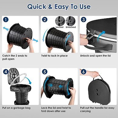 Retractable Collapsible Portable Toilet for Adults with Lid & Carry Bag