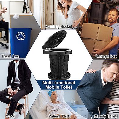 Retractable Collapsible Portable Toilet for Adults with Lid & Carry Bag