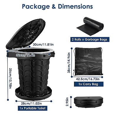 Retractable Collapsible Portable Toilet for Adults with Lid & Carry Bag