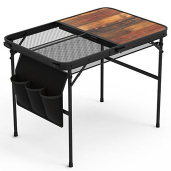 Foldable Camping Table 35"x23" Aluminum Grill Stand, Adjustable Height, 66lbs Load