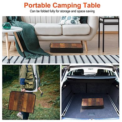 Foldable Camping Table 35"x23" Aluminum Grill Stand, Adjustable Height, 66lbs Load