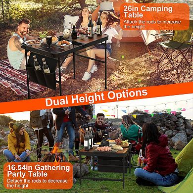 Foldable Camping Table 35"x23" Aluminum Grill Stand, Adjustable Height, 66lbs Load