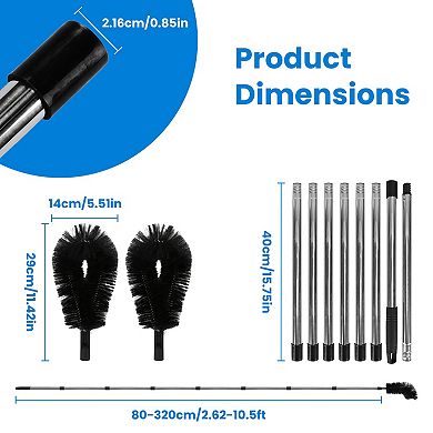 11.5FT Telescoping Gutter Cleaning Brush, Extendable Rain Gutter Tool with 2 Angled Brushes, Anti-Sl