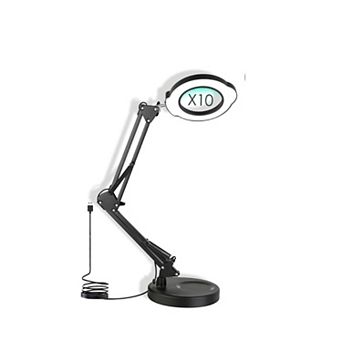 10X Magnifying Glass Lamp with Stand & Clamp, LED Light, 5 Modes Dimmable for Reading & Crafts