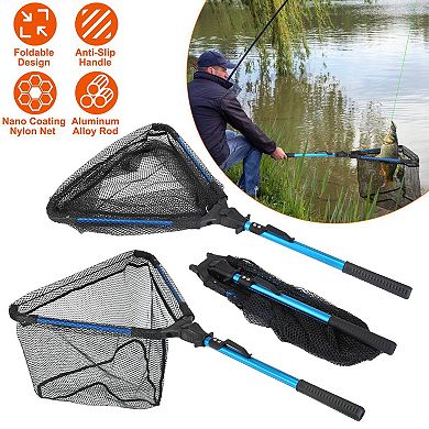 Foldable Fishing Net Aluminum Rod, EVA Handle, Durable Hex Mesh for Safe Fish Catching or Release