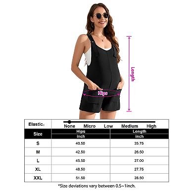 Maternity Square Neck Sleeveless Overalls Romper Adjustable Shoulder Straps Front Pockets Jumpsuits