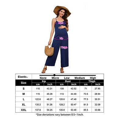 Maternity Square Neck Sleeveless Jumpsuit Adjustable Spaghetti Straps Wide Leg Side Pockets Pants