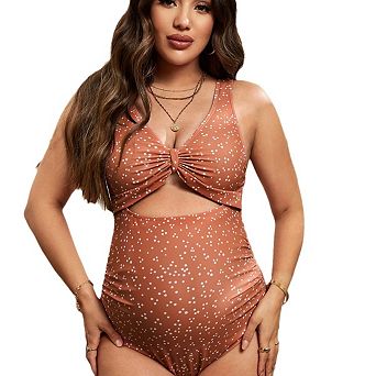 Maternity One Piece Swimsuit Cutout Knot Front Swimwear Stretchy Beach Pool Vacation Bathing Suit