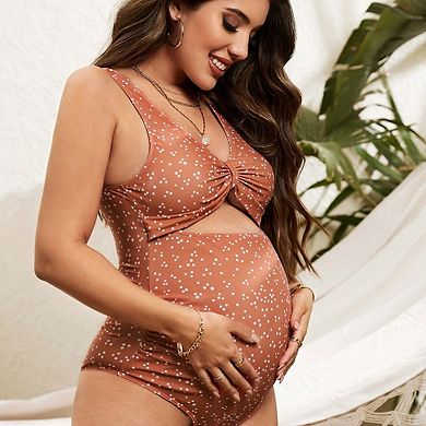 Maternity One Piece Swimsuit Cutout Knot Front Swimwear Stretchy Beach Pool Vacation Bathing Suit