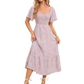 Maternity Dress Women's Square Neck Short Sleeve Baby Shower Photoshoot Smocked Maxi Dress