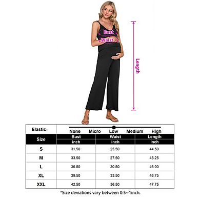 Maternity V Neck Sleeveless Jumpsuit Adjustable Spaghetti Straps Wide Leg Ribbed Pants