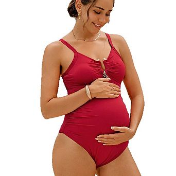 Maternity One Piece Swimsuit Adjustable Strap Ruched Cutout Bathing Suit Beach Vacation Swimwear