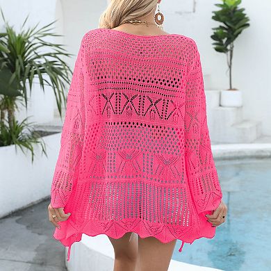 Women Crochet Long Cardigans Summer Lightweight Long Sleeve Tie Front Oversized Hollow Out Cover Up