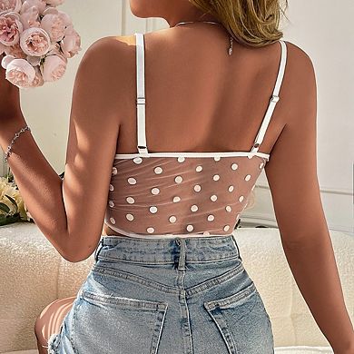 Women's Sweetheart Neck Sleeveless Lace Polka Dot Bustier Top