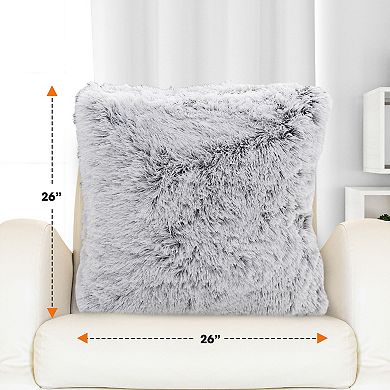 Cheer Collection Plush Shag Faux Fur Decorative Throw Pillow Set of Two for Sofa Bed Seating