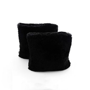 Cheer Collection Luxe Shaggy Faux Fur Decorative Throw Pillow Set of Two for Sofa Bed and Chairs