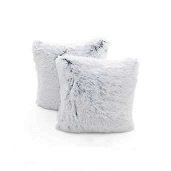 Cheer Collection Luxe Shaggy Faux Fur Decorative Throw Pillow Set of Two for Sofa Bed and Chairs