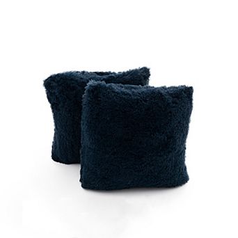 Cheer Collection Luxe Shaggy Faux Fur Decorative Throw Pillow Set of Two for Sofa Bed and Chairs