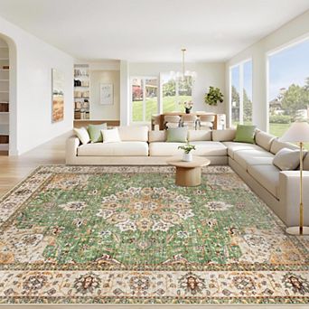 Vintage Boho Medallion Washable Non-Slip Area Rug
