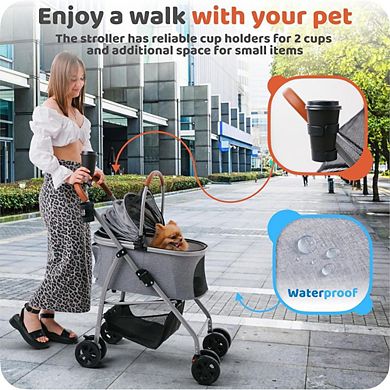 Foldable Pet Stroller with Detachable Carrier