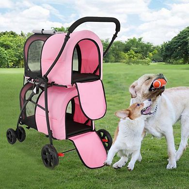 Double Foldable Pet Stroller with Detachable Bags