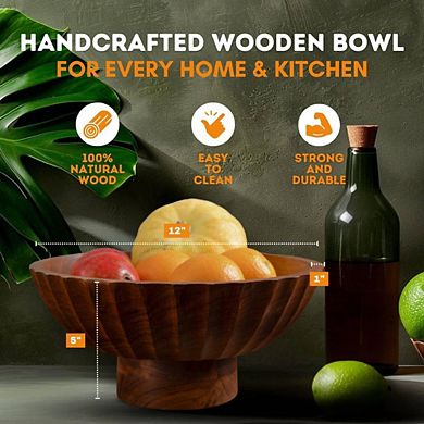 Handcrafted Wooden Footed Decorative Bowl