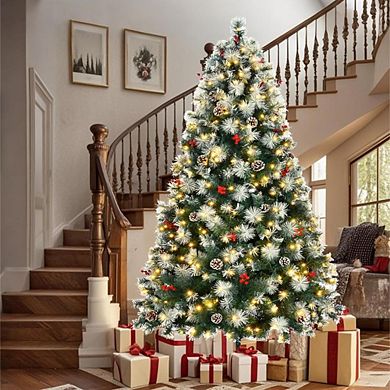 7 Ft Pre-Lit Pine Christmas Tree with Berries