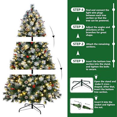 7 Ft Pre-Lit Pine Christmas Tree with Berries