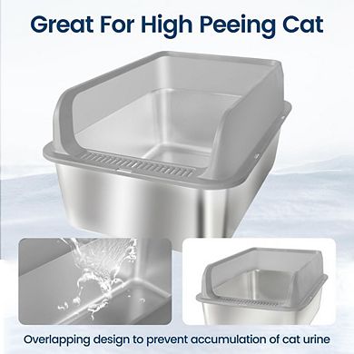 High-Walled Stainless Steel Litter Box