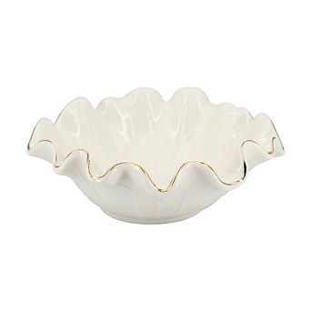 Ruffled Decorative Bowl with Gold Trim