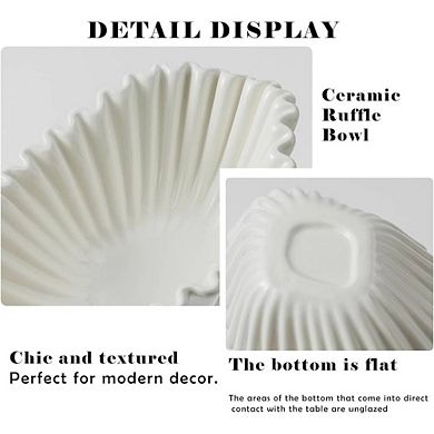 White Ruffled Ceramic Decorative Bowl